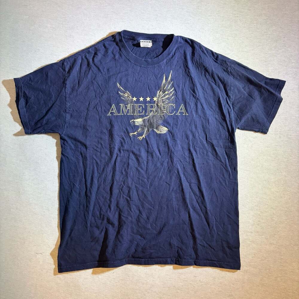 Vintage America Bald Eagle Graphic T-Shirt Navy Blue